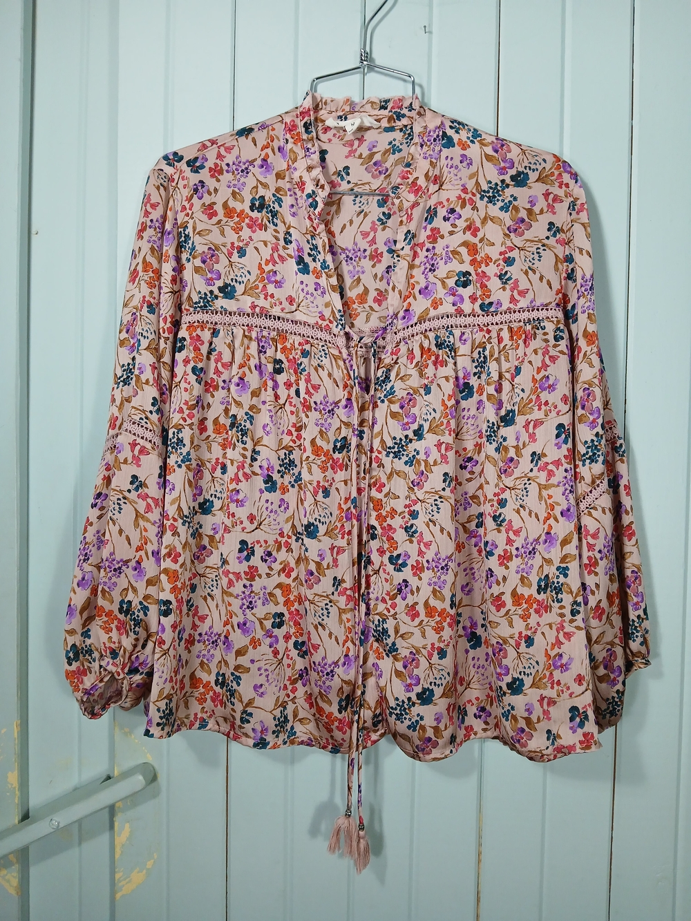 Floral Tie-Front Boho Blouse in Peach